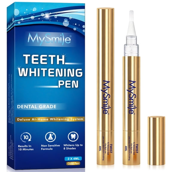 MySmile Premium Gold 35%CP Teeth Whitening Pen for Sensitive Teeth, Enamel Safe, 4pcs 2ml Carbamide Peroxide Teeth Whitening Gel Refills, Removes Years of Coffee, Tea, Wine, Tooth Stains
