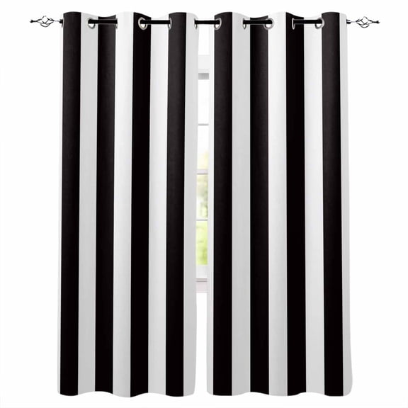 Blackout Curtains for Bedroom, Simple Black White Stripes Room Darkening Window Drapes for Living Room, Modern Stripes Thermal Insulated Grommet Curtains, 27.5x39 inch, 2 Panels