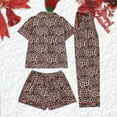 thumbnail image 5 of YMNXA Pajamas For Women Set Short Sleeve Lapel Buttons Leopard Print Tops Shorts Pants Soft 3 Piece Outfit For Home Relaxation And Nightwear Brown L, 5 of 9