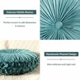 thumbnail image 3 of Round Throw Pillow Set of 2 – Decorative Velvet Ruched Pumpkin Pillows with Button Center, Soft Handmade Cushions for Couch Sofa Bed Farmhouse Vintage Rustic Decor, 14.5" R, Teal, 3 of 8