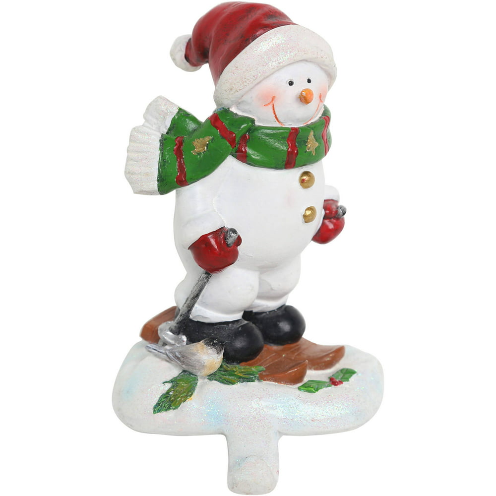 Holiday Time Christmas Decor Polyresin Skiing Snowman Stocking Holder ...