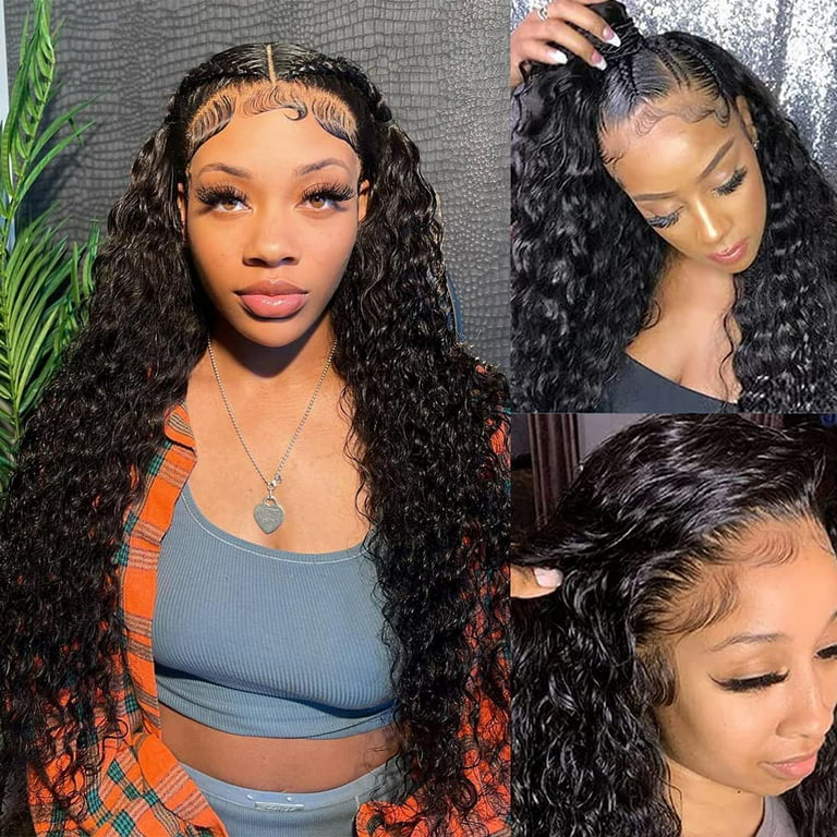 HD Deep Wave Lace Front Wigs Human Hair Pre Plucked 13x4 Deep Wave Frontal  Wig Human Hair For Black Women Wet and Wavy Curly Lace Front Wigs with Baby  Hair 180% Density