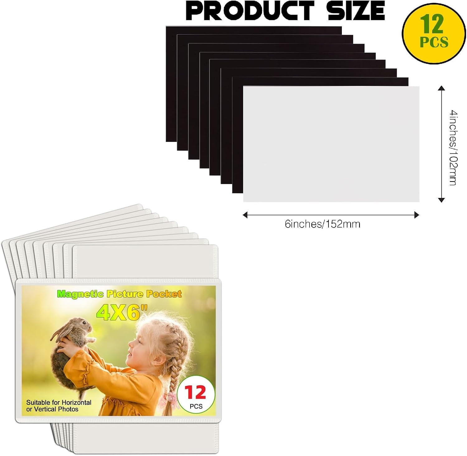MKEUDQ-24 Pack Picture Magnets for Refrigerator,More Solution Display Your Photos-12 Pieces Picture Fridge Frames and 12 Pieces Adhesive Magnetic Sheet