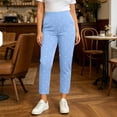 thumbnail image 2 of Women's Polka Dot Stretch Casual Pants Elastic High Waist Stright Leg Cropped Trousers with Pockets Yoga Workout Pants Streetwear Light Blue, 2 of 6