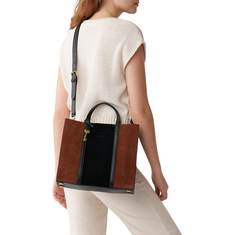 Fossil Women s Carmen Leather Shopper Tote Purse Handbag for Women Brown Black Walmart