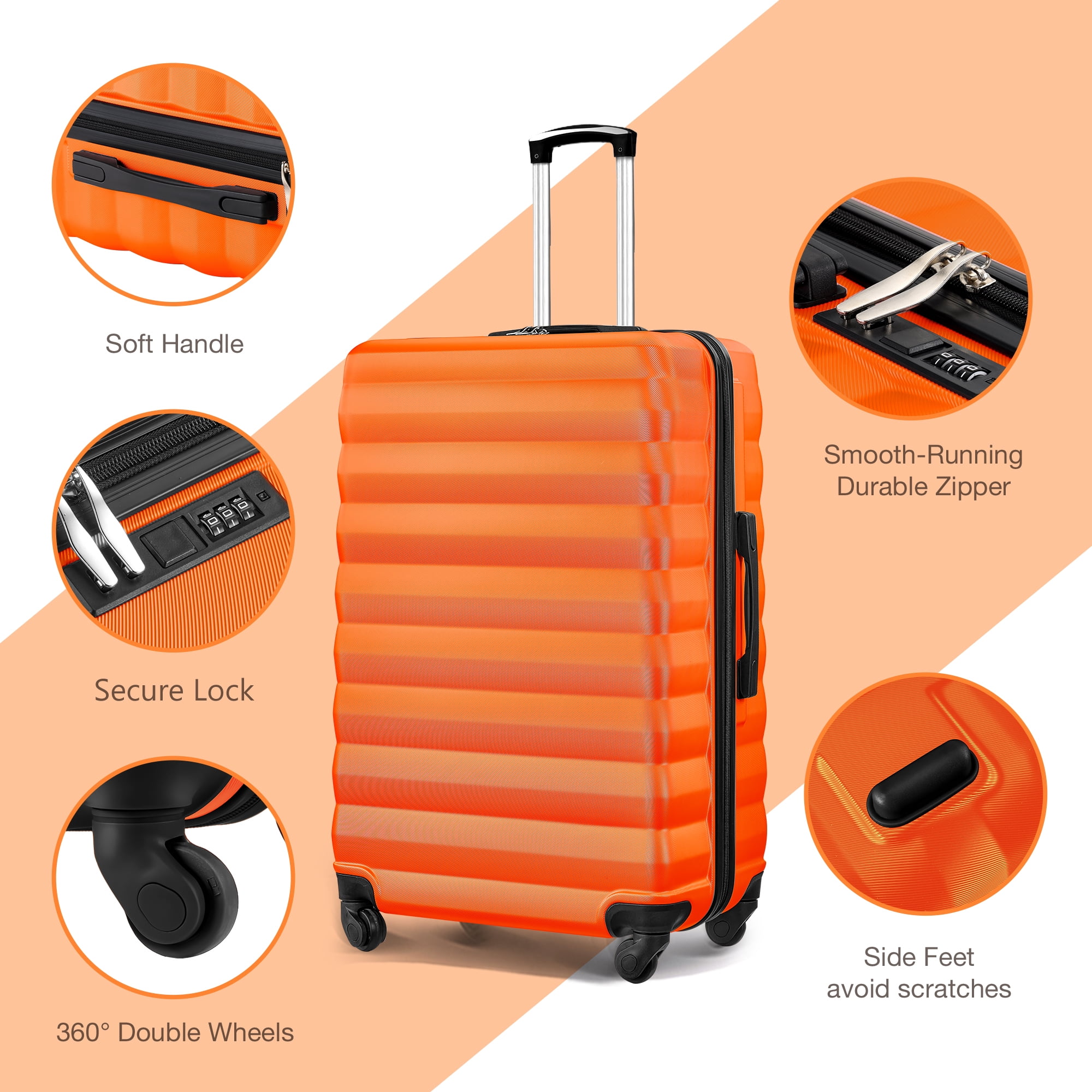 9 Piece Luggage Sets, Hard 20 24 28 inch Luggage with 6 Pieces Organize Bags Travel Suitcases Sets with Wheels, Orange