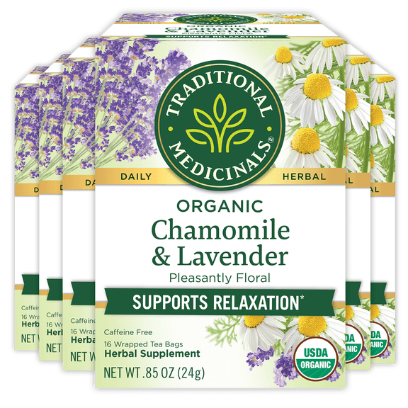(6 pack) Traditional Medicinals Organic Chamomile and Lavender Herbal Tea Bags, 16 Count