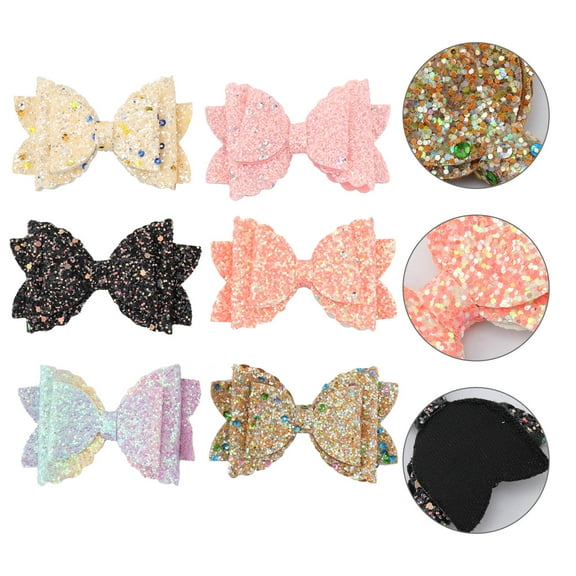 MLINS Lovely Hair Clips with Sequined Bow Design for Decoration Assorted Color 6 Pieces Set