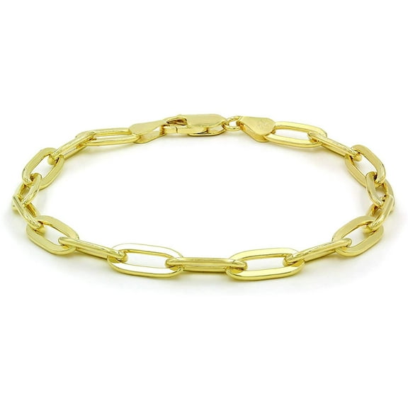 925 Sterling Silver Paper Clip 5.5mm Yellow Gold Plated High Polish Solid Cable Link Mens Womens Necklace, Bracelet, & Anklet Chain, Giorgio Bergamo 7