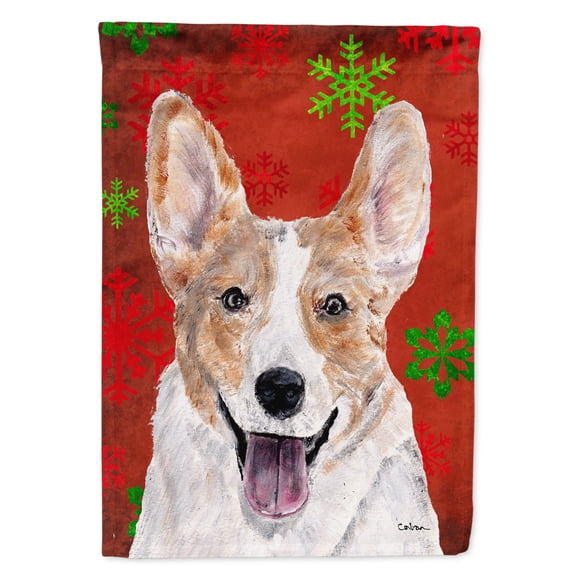 Cardigan Corgi Red Snowflakes Holiday House Flag