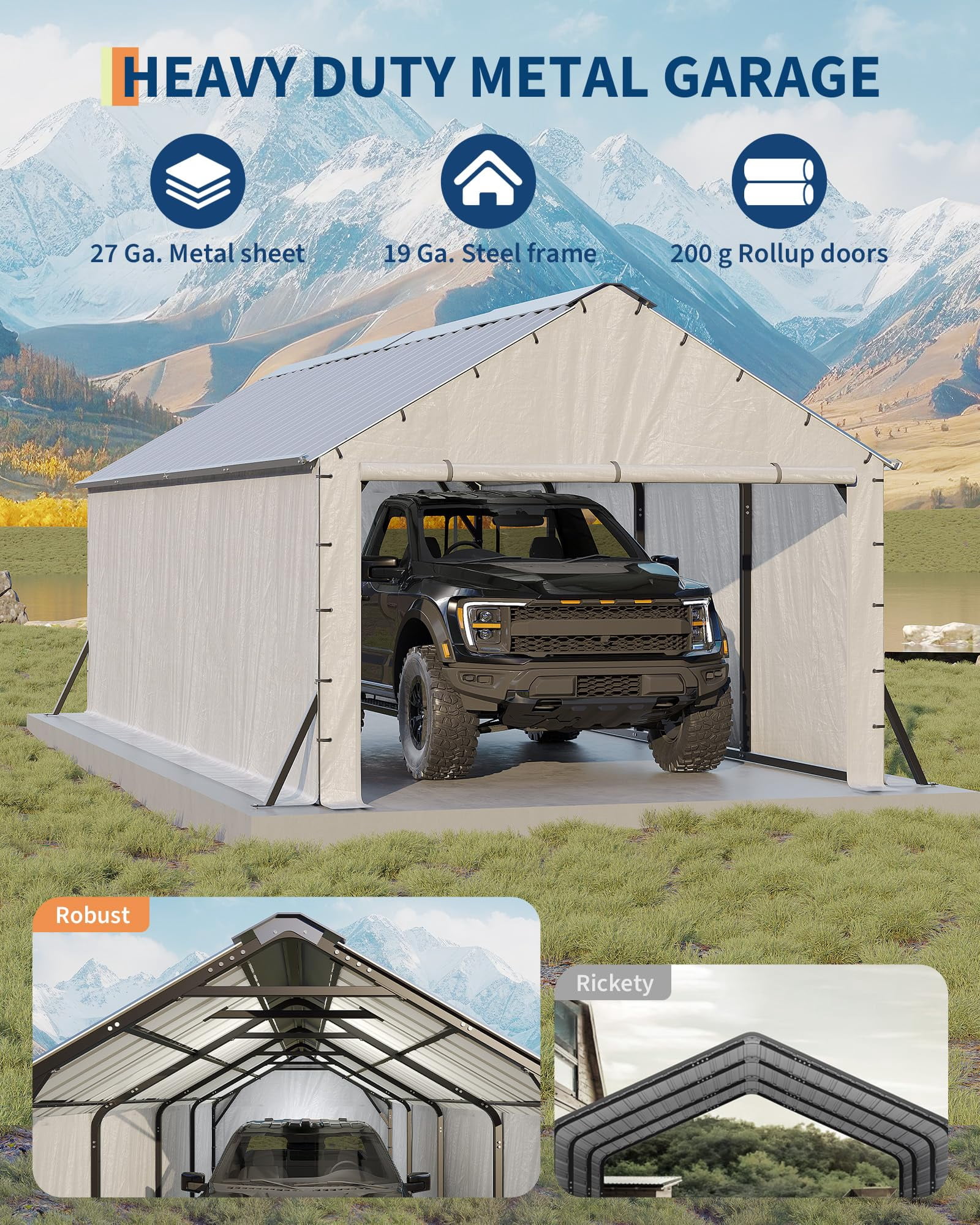 11'x20'x9' Vertical Roof Metal Carport, Enclosed Car Ports with Heavy Duty Steel Frame, for All-Weather, for Full-Size Pickup Trucks, Boats, and Tractors