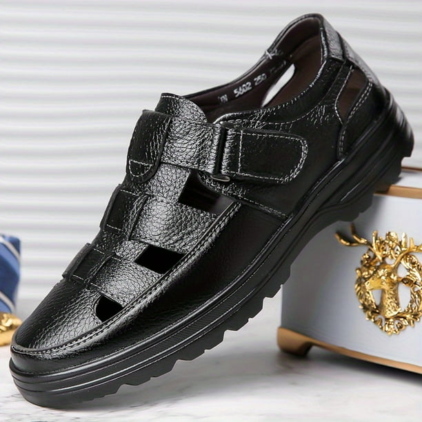 2023 Sandalias transpirables de cuero genuino de verano Zapatos huecos de suela blanda para hombres Zapatos casuales para papá de mediana edad Sandalias para hombres Zapatos de talla grande para hombr
