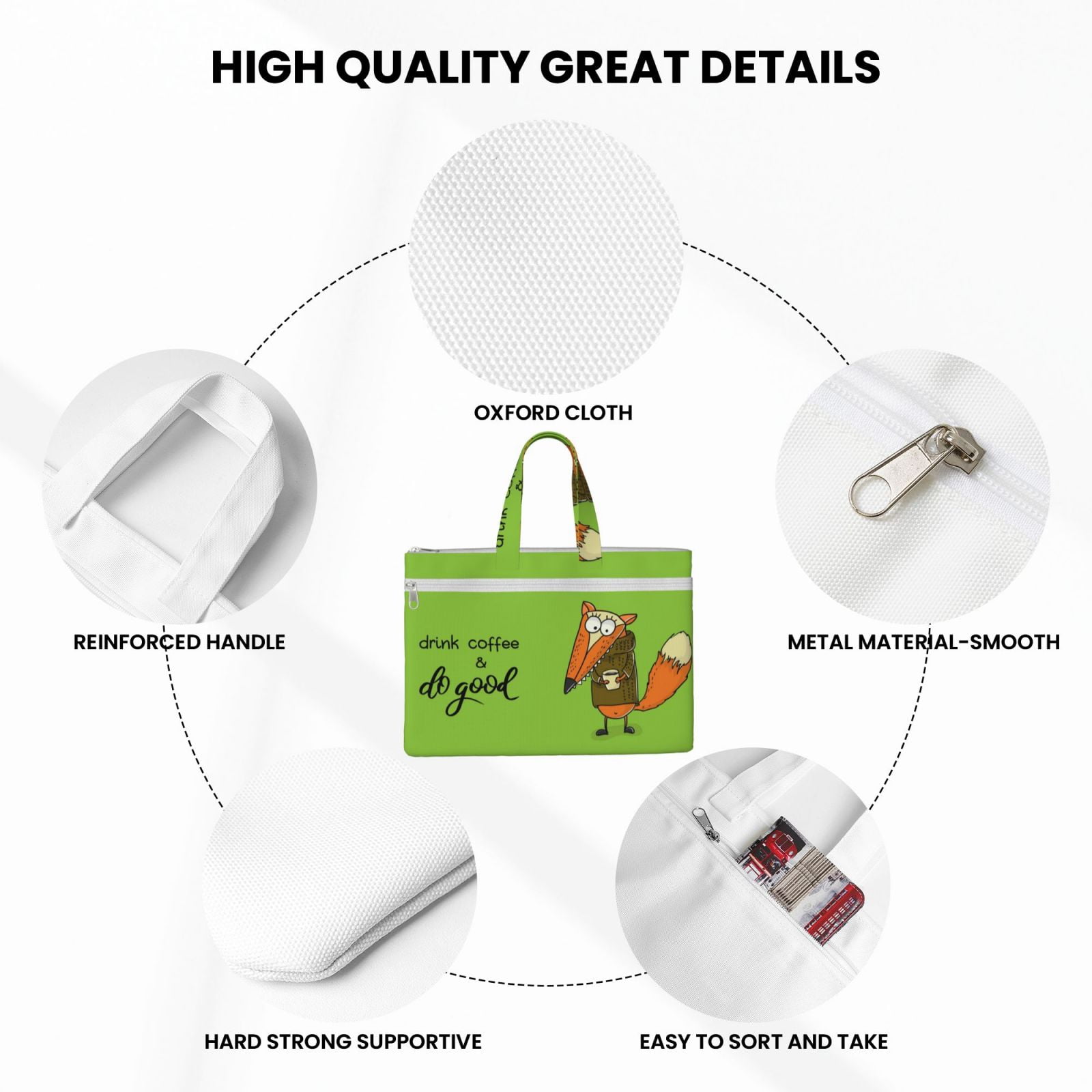 Kdxio Drink Coffee And Do Good File Tote Document Bag Business Briefcase Bag Document Organizer Tote Briefcase for Letter A4 Files Business Teacher Office Bag