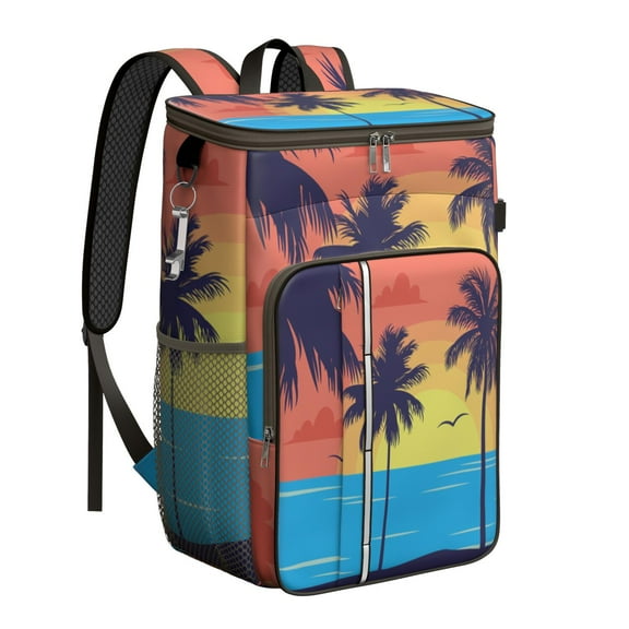 Tropical Palm Tree Insulated Cooler Backpack for Beach, Leak Proof Waterproof Lunch Bag Backpack for Camping, Hiking, Picnic, Work – Boho Sunset Landscape Design
