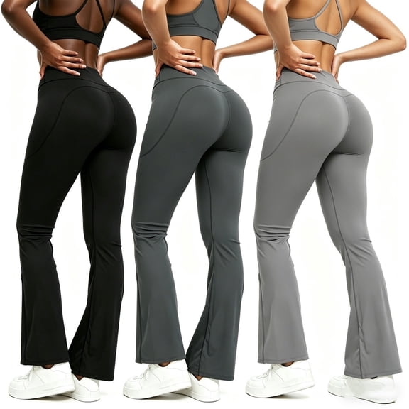 Shgiloo 3 Pcs Flare Leggings for Women Yoga Pants with Pockets ,High Waist Bootcut Workout Pants Tummy Control