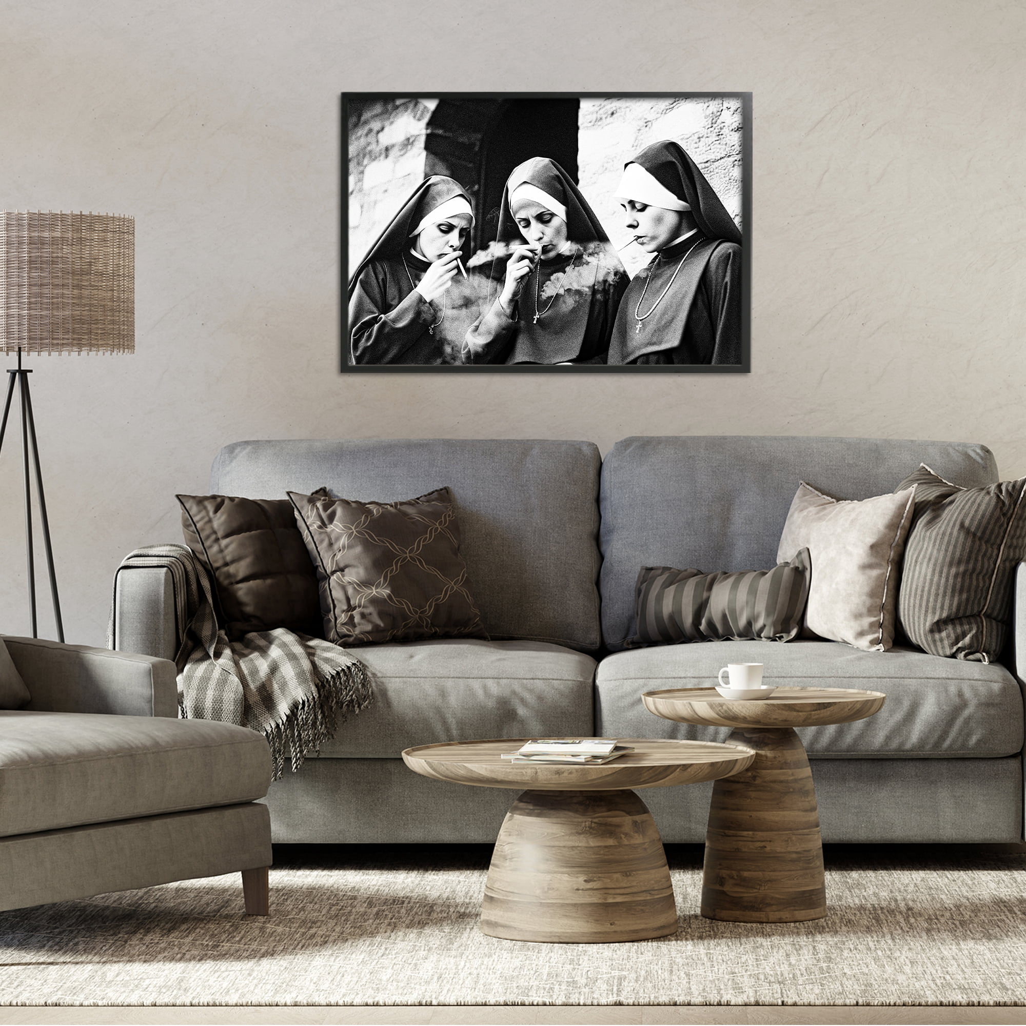 Smoking Nuns Rebellion Black Framed Giclee Art, design by Decent Exposures