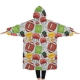 thumbnail image 2 of Oversized Wearable Blanket Hoodie,Gray Football Elements Pattern Sherpa Blanket Hoodie with Super Pockets,Super Warm Fuzzy Pullover for Women & Men, 2 of 6
