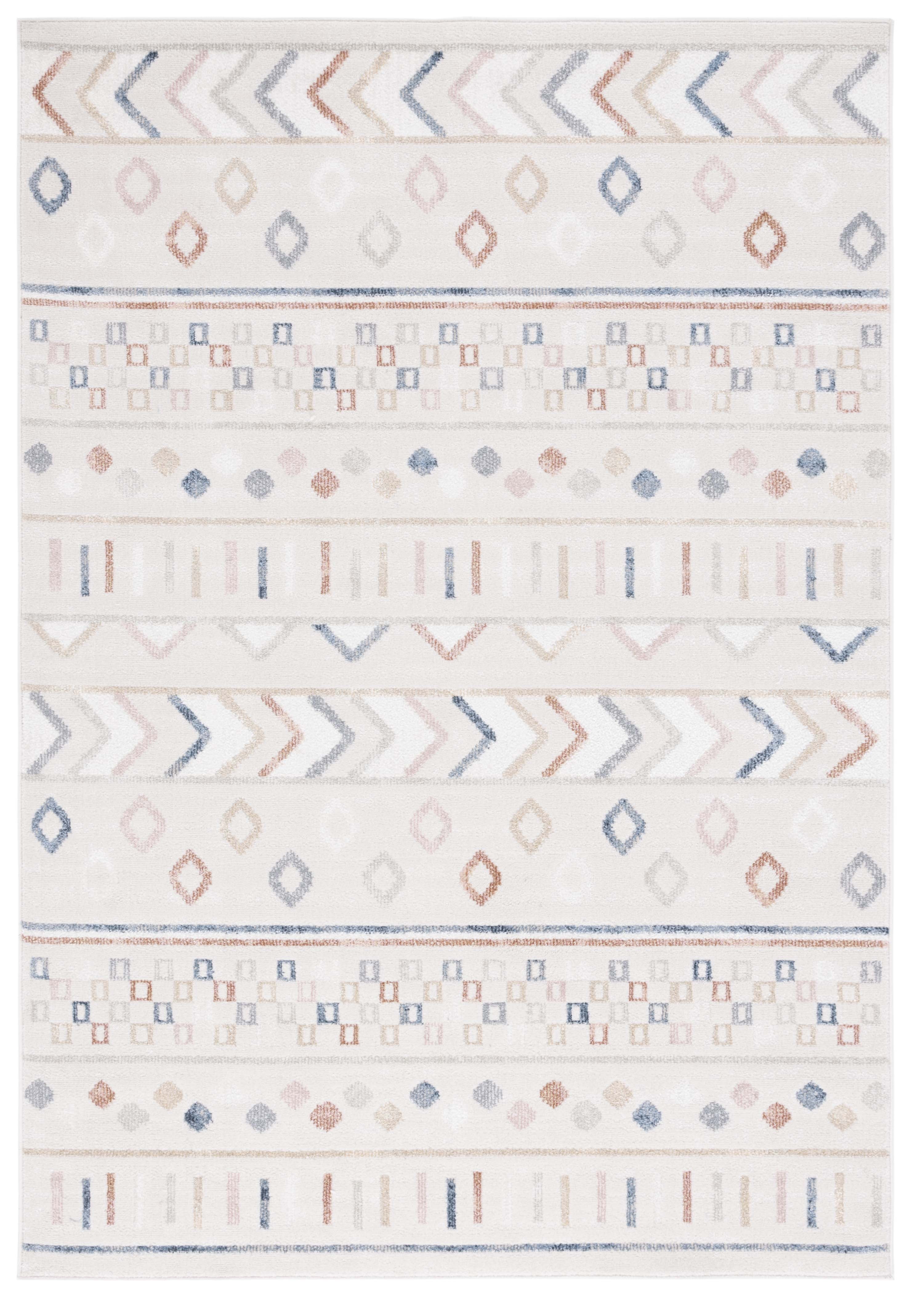 SAFAVIEH Blair Dolkar Aztec Machine Washable Area Rug, 5'3" x 7'6", Beige/Multi