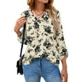 thumbnail image 3 of Uvplove 3/4 Sleeve Blouses for Women Casual Elegant Chiffon V Neck Tops,US Size,Floral White,S-2XL, 3 of 8