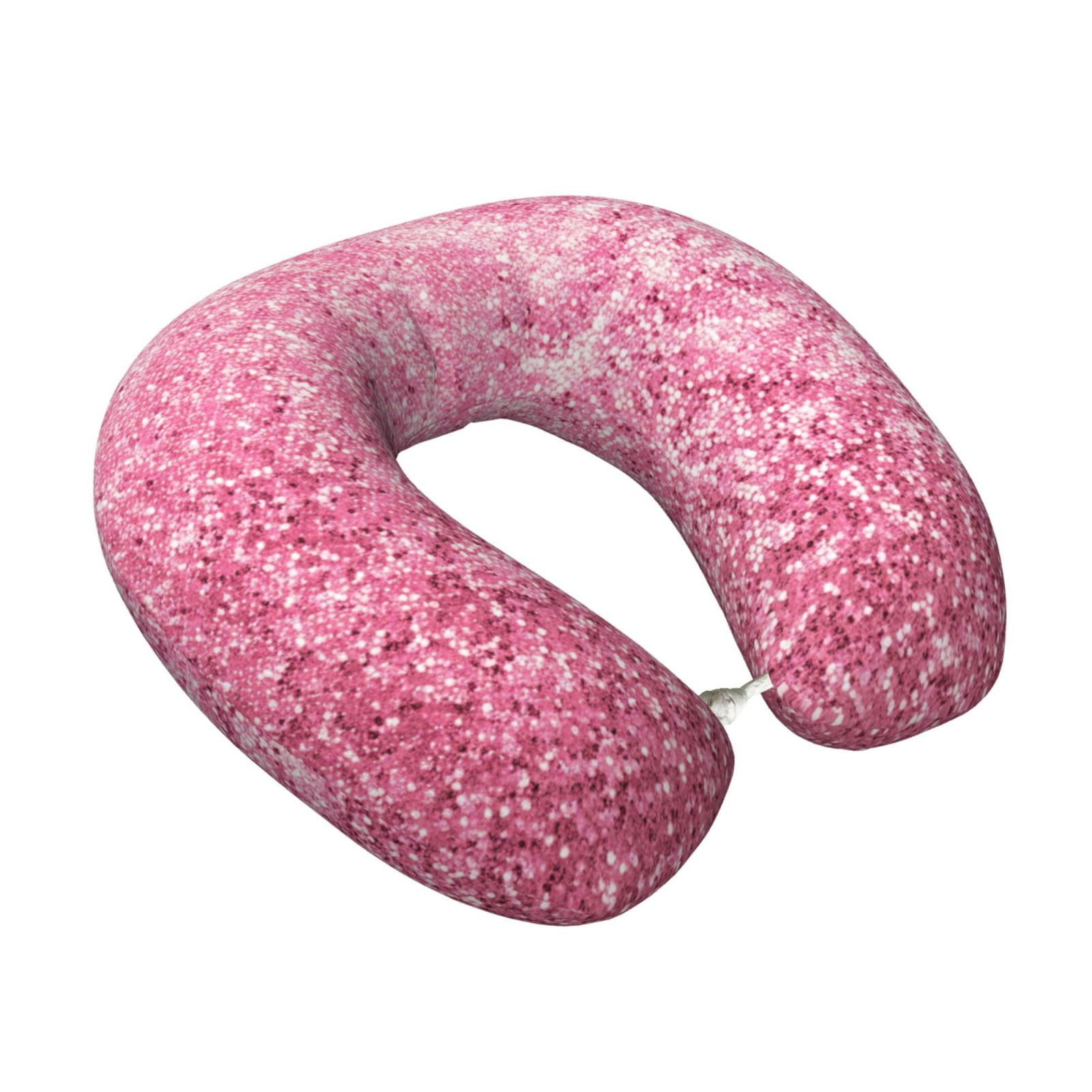 Xecao Pink Glitter Print Memory Foam Cervical Neck Pillow Versatile U-Shaped Pillows for Home,Office,Camping,Travelling,Soft Washable Cover