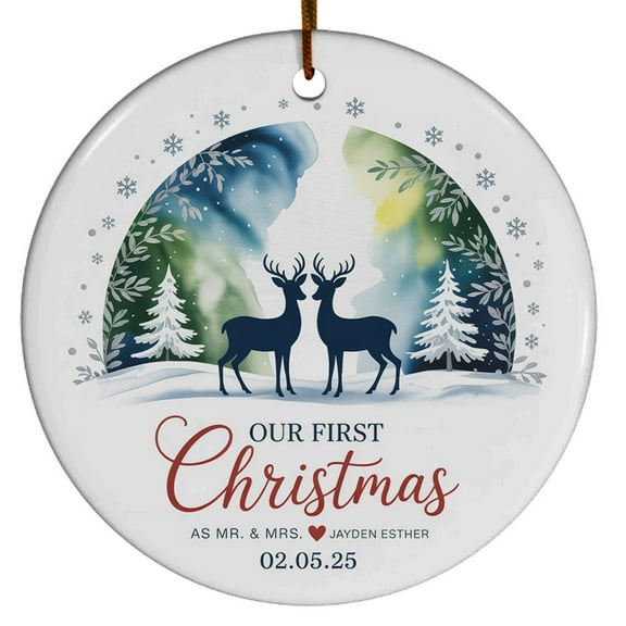 Our First Christmas As Mr & Mrs Ornament 2025, Ornament 1st Christmas Married Wedding Newlywed, Custom Name Text Choose Year Gifts for Couple Bride Groom, Circle Christmas Ornament