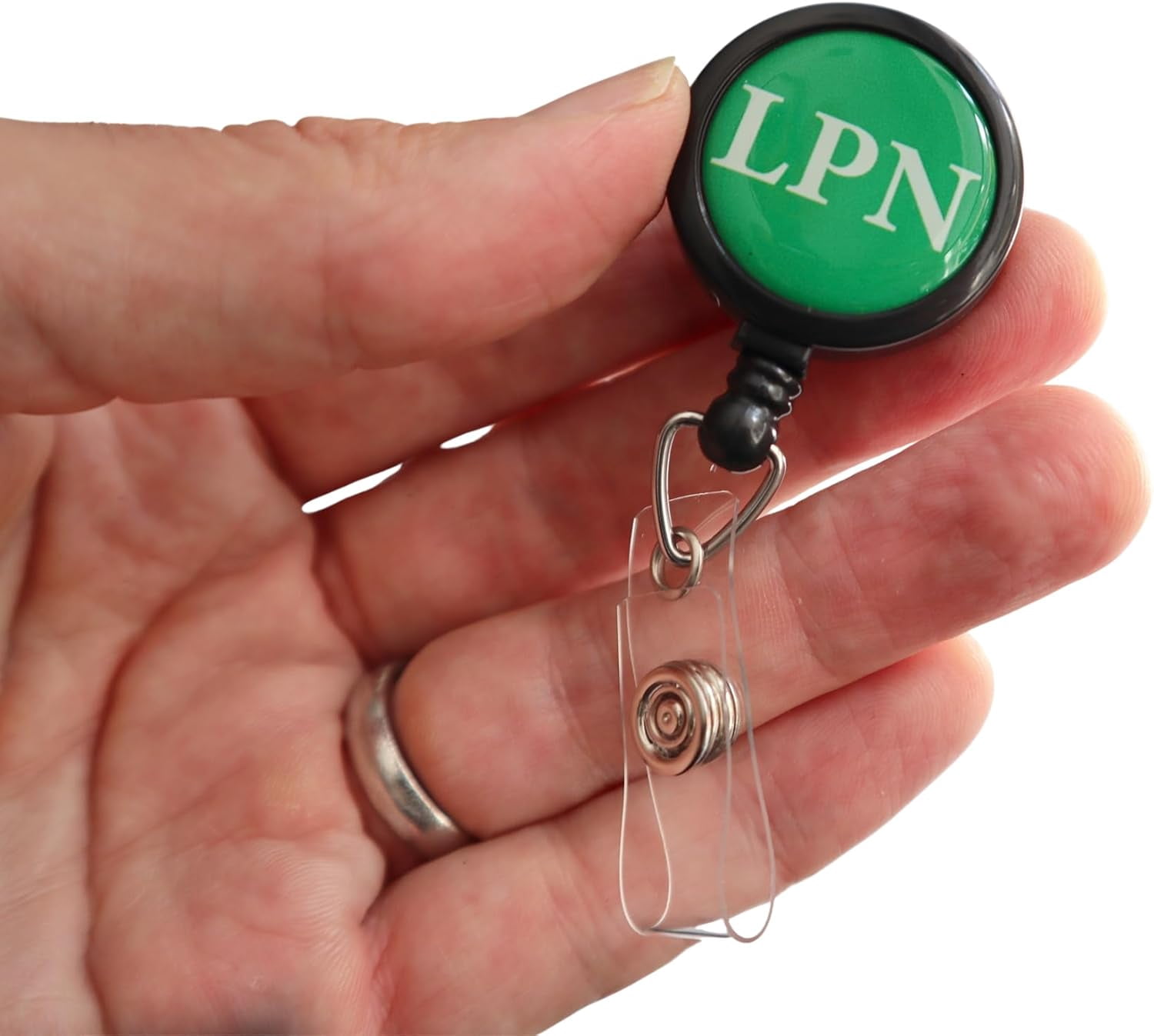 2 Pack - LPN Badge Buddy Reels with Alligator Clip - Swivel Retractable Reel LPN Badge Holder & Title Card in One - Nurse Retractable Clip Hospital I'd Role Dome Label by Specialist ID (Green)