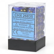 Chessex Manufacturing 26835 D6 Cube Gemini Set Of 36 Dice 12 mm - Black & Blue With Gold Numbering
