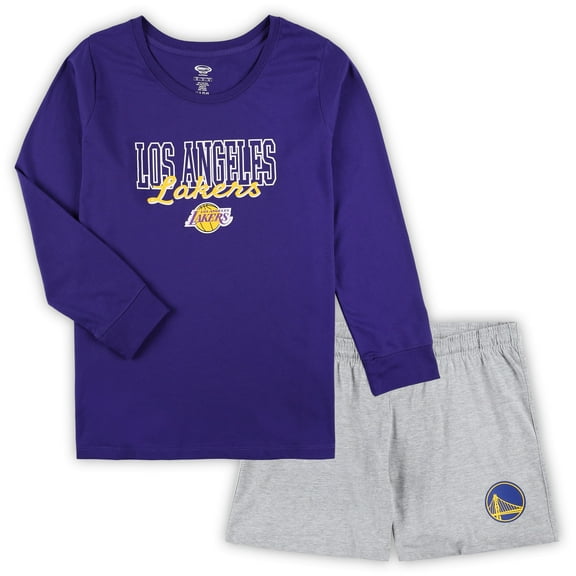 Women's Concepts Sport Purple/Heather Gray Los Angeles Lakers Plus Size Long Sleeve Top and Shorts Sleep Set