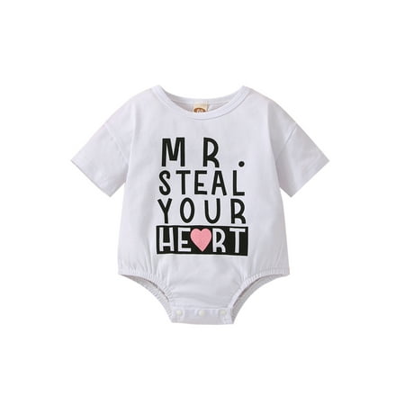

Nituyy Infant Baby Girls Boys Valentine s Day Outfit MR. Steal Your Heart Romper Sweatshirt Spring Clothes