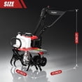 thumbnail image 5 of 62cc 4 Stroke Gasoline Rotary Tiller has a working width of 20 Inches, 8000 RPM, 6-level depth control, and a power output of 1.9 kW. It is suitable for lawn, garden, and soil tillage., 5 of 8