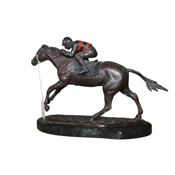 Jockey on Horse Sculpture Racing Art Decor, Oceane Elegant Decorative Bronze Statue 11"L x 4"W x 8"H