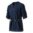 thumbnail image 3 of Yusimy Men's Medieval Lace-Up Henley Shirt Stand Collar Pullover Long Sleeve Top Vintage Medieval Style, 3 of 7