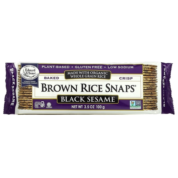 Edward & Sons, Baked Whole Grain Brown Rice Snaps, Black Sesame, 3.5 oz Pack of 2