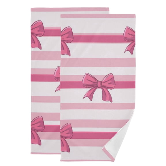 Hot Pink Bows Horizontal Stripes Hand Towel Absorbent Bath Towels for Bathroom Sports Gym 28" x 14" Set of 2