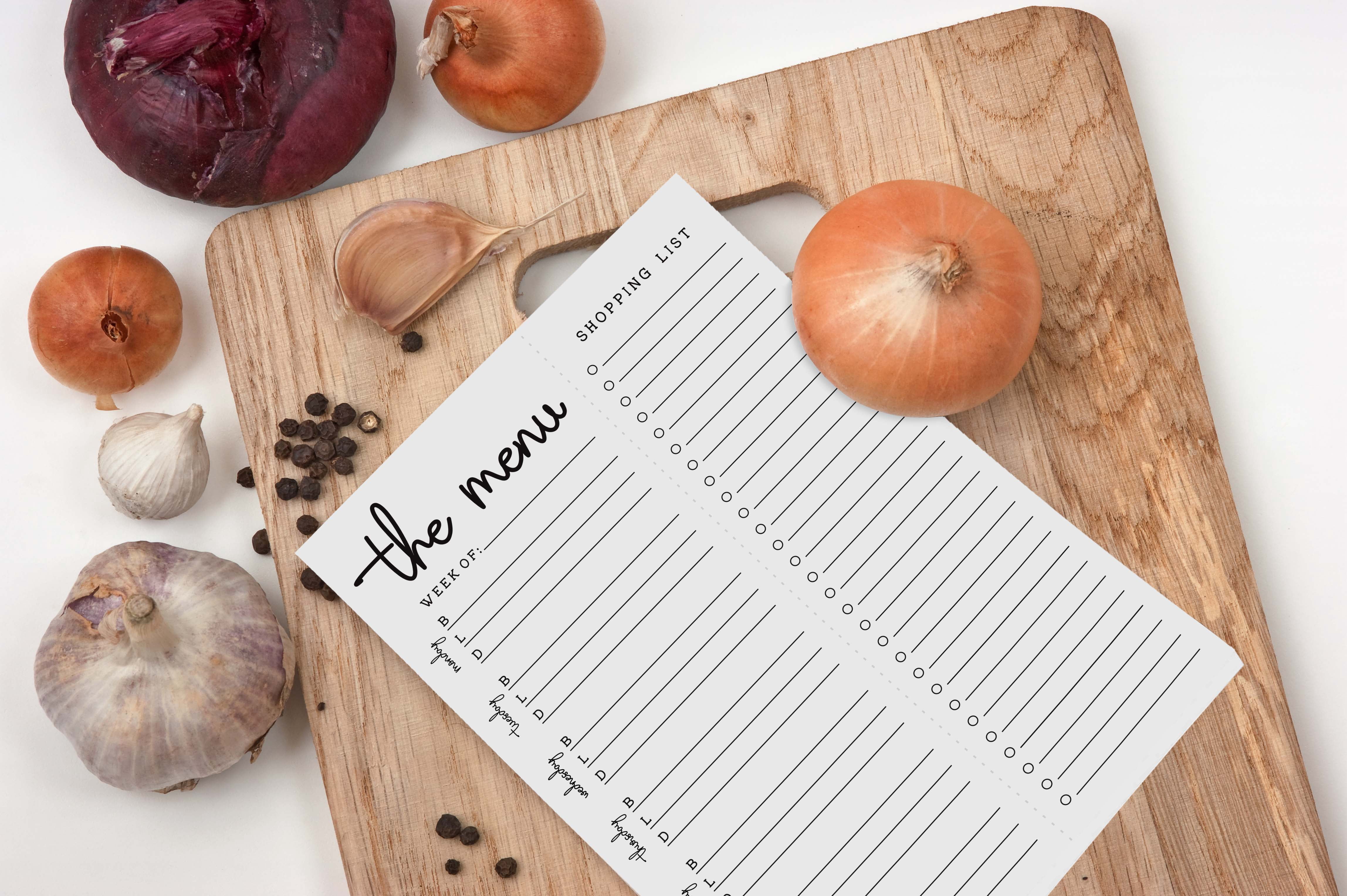 Inkdotpot Weekly Meal Planner Notepad 7"x10 , "The Menu" Magnetic Meal Planning Pad with Tear Off Grocery Shopping List for Fridge- Kitchen & Home - 54 Sheets -8Q