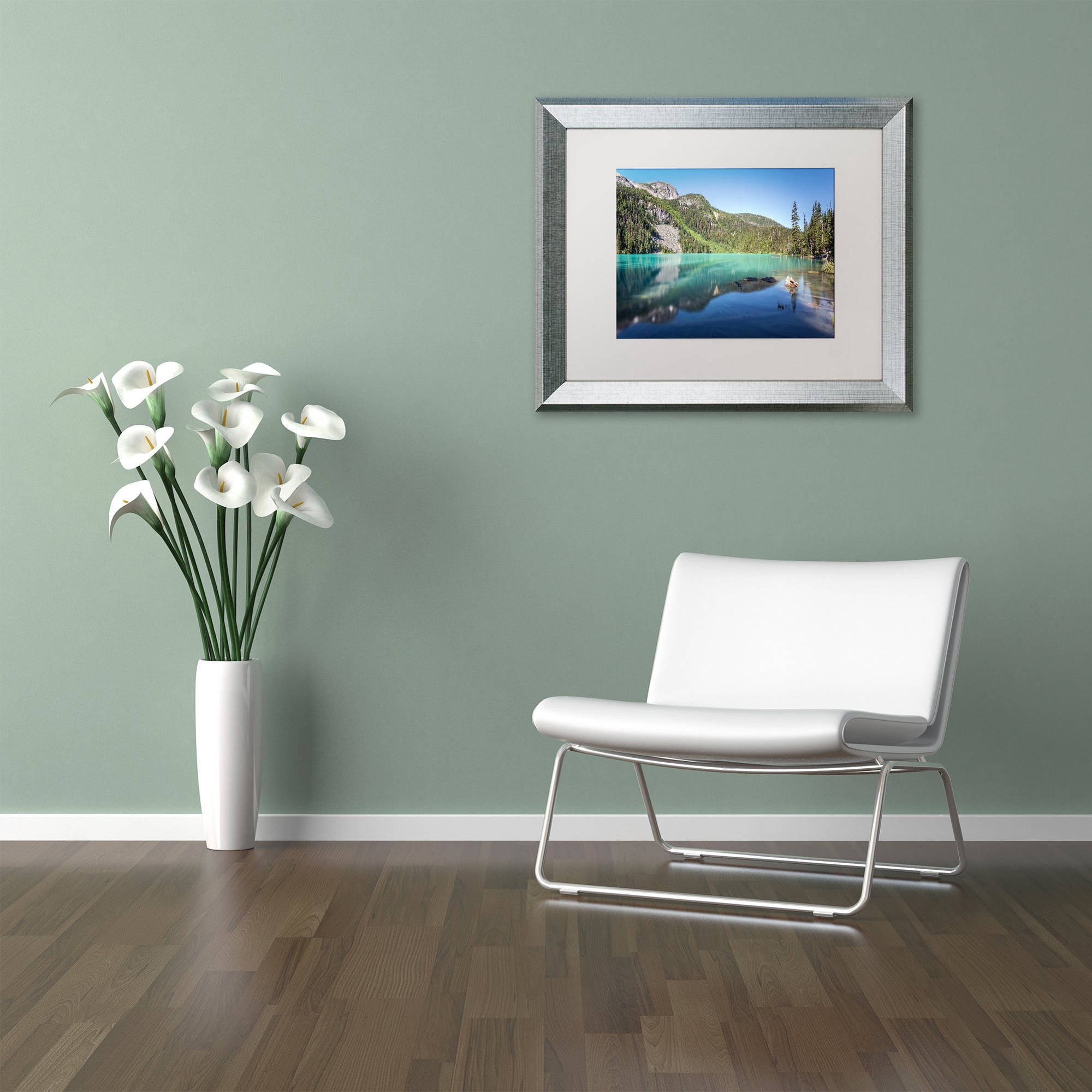 Trademark Fine Art 'Blue Joffre Lakes' Canvas Art by Pierre Leclerc, White Matte, Silver Frame