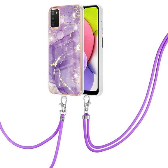 Allytech Galaxy A03S Case, Marble Serious TPU Shockproof Detachable Lanyard Heavy Duty Protection Shock-Absorbing Ultra Thin Lightweight Case Cover for Samsung Galaxy A03S, Purple