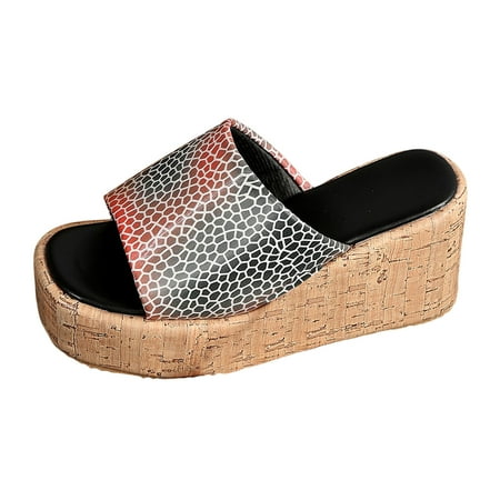 

LUOGENLI Female Summer Black Wide Width Sandals for Women Ladies Fashion Summer Floral Print Leather Fish Mouth Sloping Heel Thick Sole Sandals Wedge Sandals For Women Closed Toe Wide