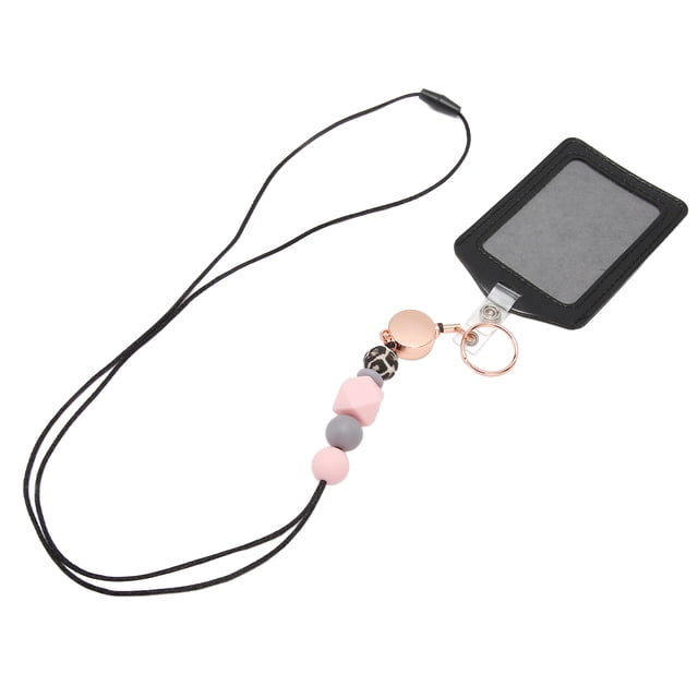 Cordón de silicona con cuentas y soporte para identificación, cordón retráctil de silicona con cuentas y soporte para credencial de identificación con cordón, soporte pa