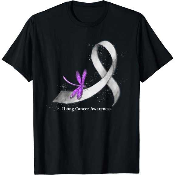 Hippie Dragonfly White Ribbon Lung Cancer Awareness Gifts T-Shirt