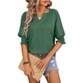 thumbnail image 2 of Tiqkatyck Women Summer Tops, Women's Fashion Short Sleeve Solid Color Loose V Neck Bat Sleeve Casual T Shirts, Shirts for Women Green M, 2 of 6