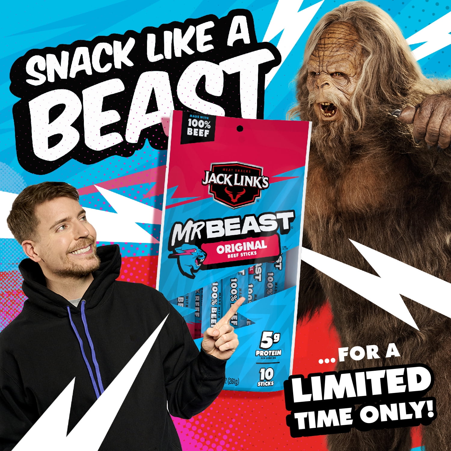 Jack Link’s x MrBeast Original Beef Sticks, 9.2 Ounce, 10 pack of .92 Ounce meat sticks