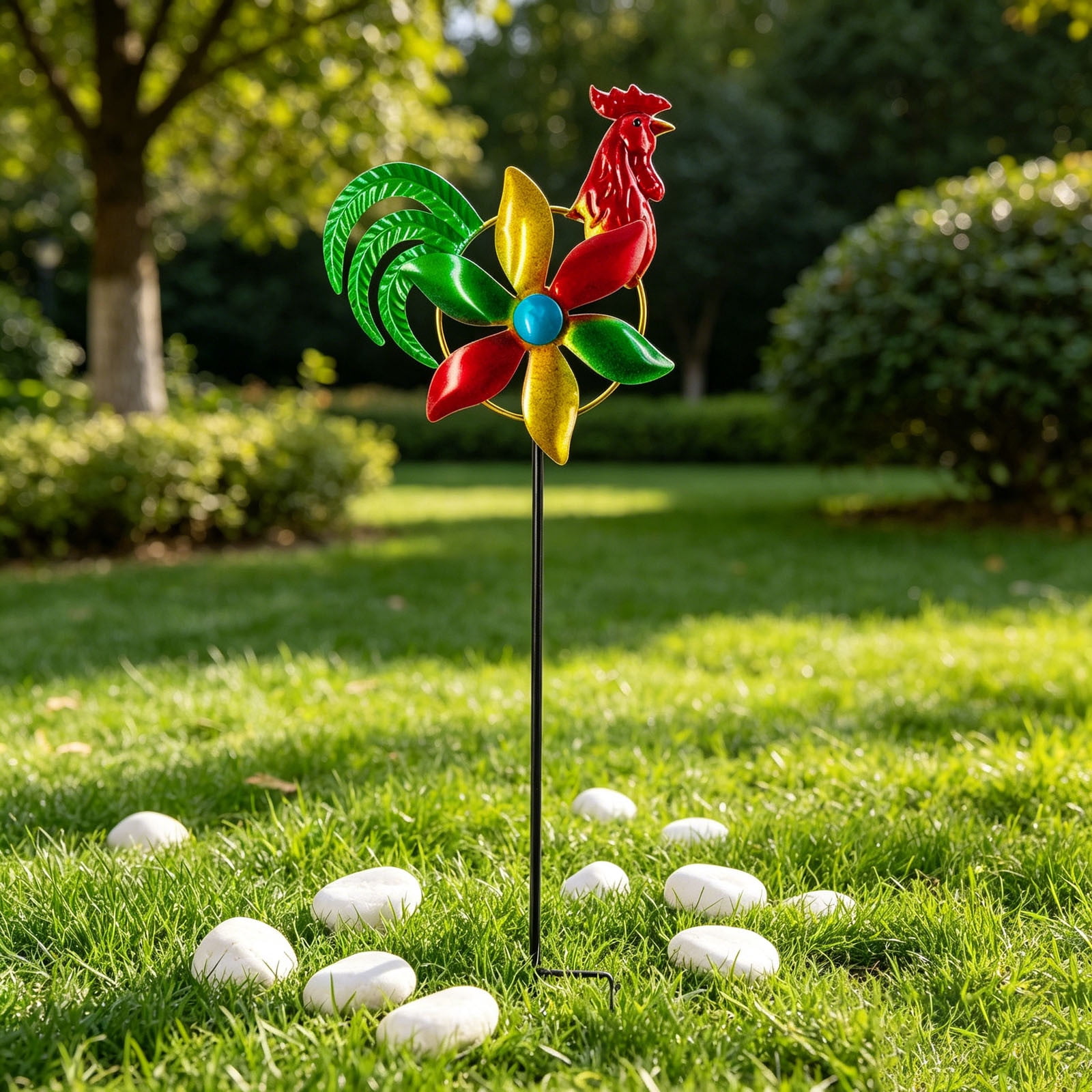 Garden Wind Spinner Outdoor, Metal Wind Sculpture for Patio and Pathway, Decorative Lawn Ornament with Ground Stake, Yard Art for Garden and Backyard, Chicken