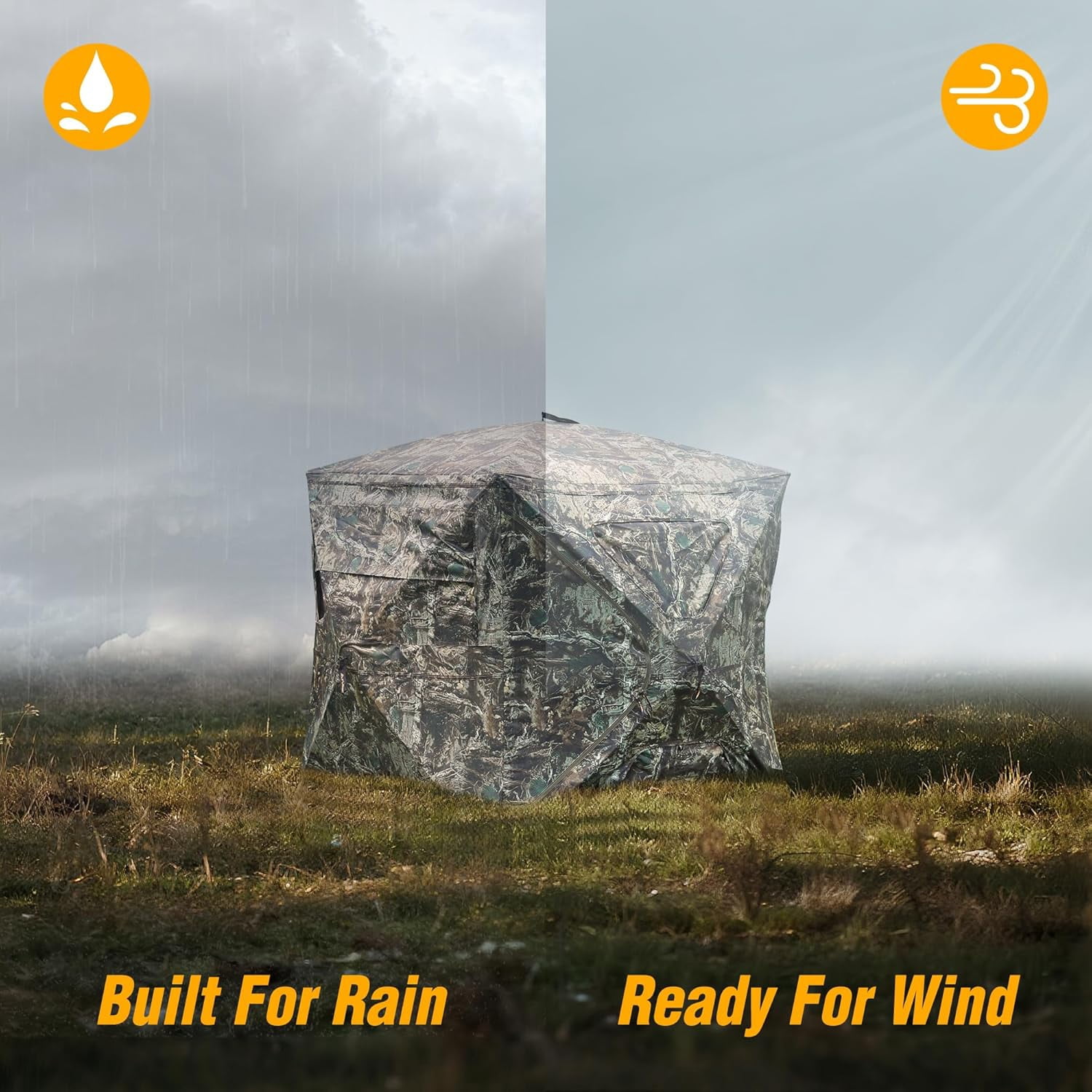 FLISSA Hunting Blind See-Through with Full-Opening Door, Ground Camouflage Tent, 270 Degree, Portable and Durable 300D Reinforced Blind for Turkey, Deer, and Bear Hunting