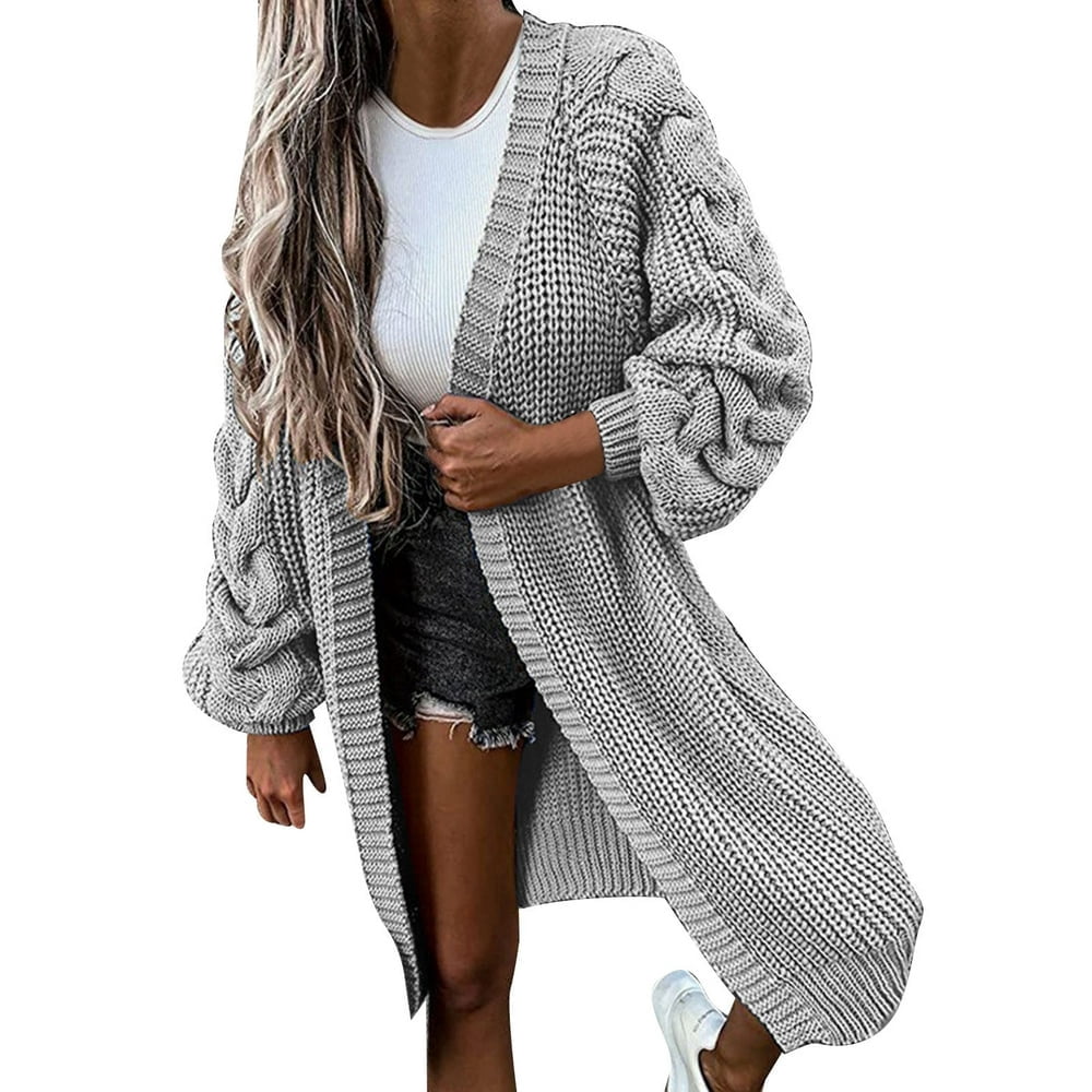 Cardigan Long Femme En Tricot épais – Motif Torsadé, Avec Poches Et Ouvert Devant - 10