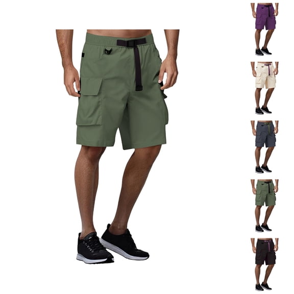 Bermuda Cargo Shorts for Men Summer Casual Elastic Waist Wide Straight Leg Relaxed Fit Hiking Shorts with Pockets