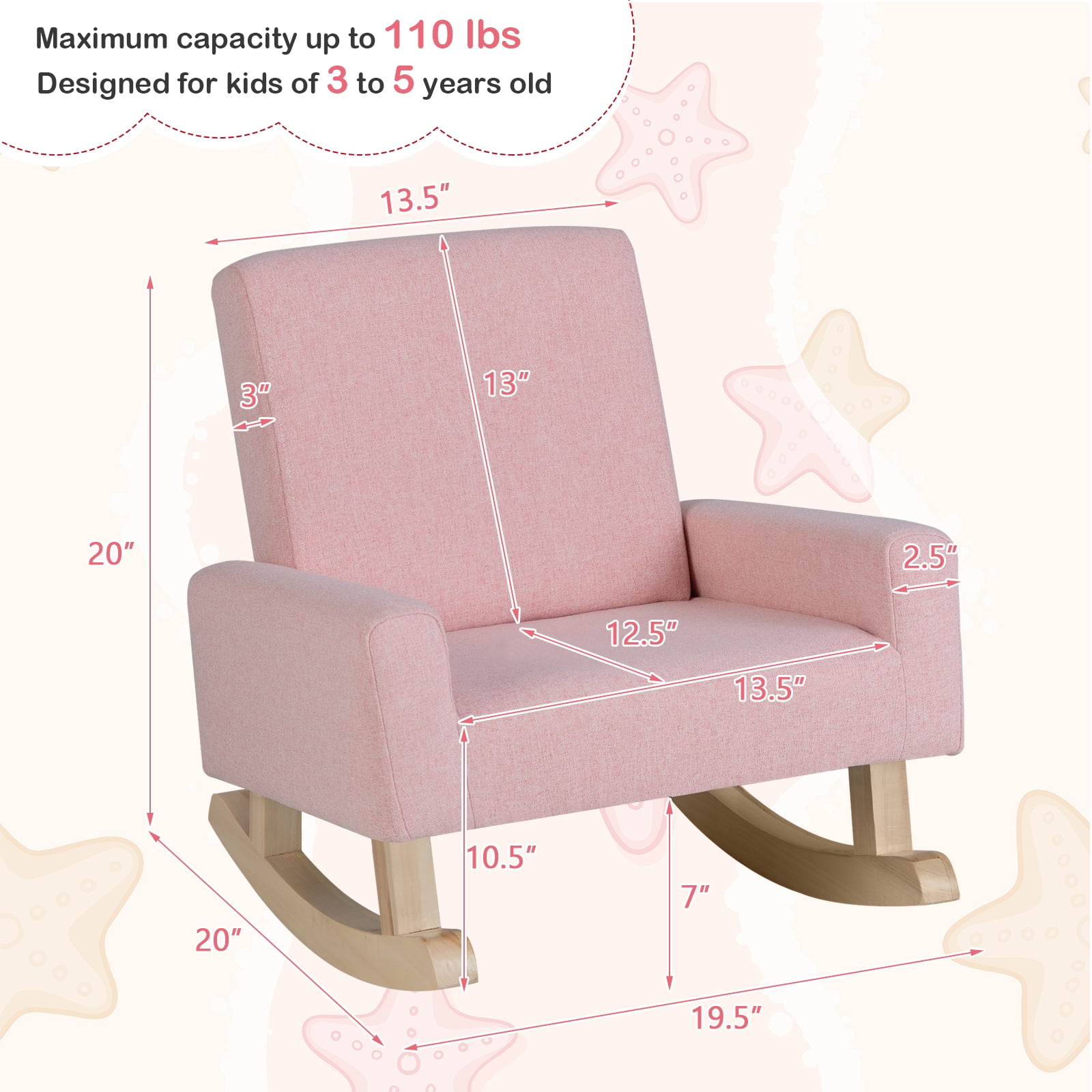 Infans Kids Rocking Chair Children Armchair Linen Upholstered Sofa w/ Solid Wood Legs