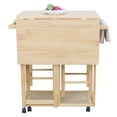 thumbnail image 3 of Veryke Solid Wood Drop-leaf Kitchen Cart, Folding Moveable Dining Table Set with 2 Free Stools & 2 Drawers - Burlywood, 3 of 5