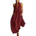 thumbnail image 4 of Chuancc Women's Casual Loose Overalls Jumpsuits One Piece Sleeveless Wide Leg Long Pant Rompers With Pockets Wine XL, 4 of 5