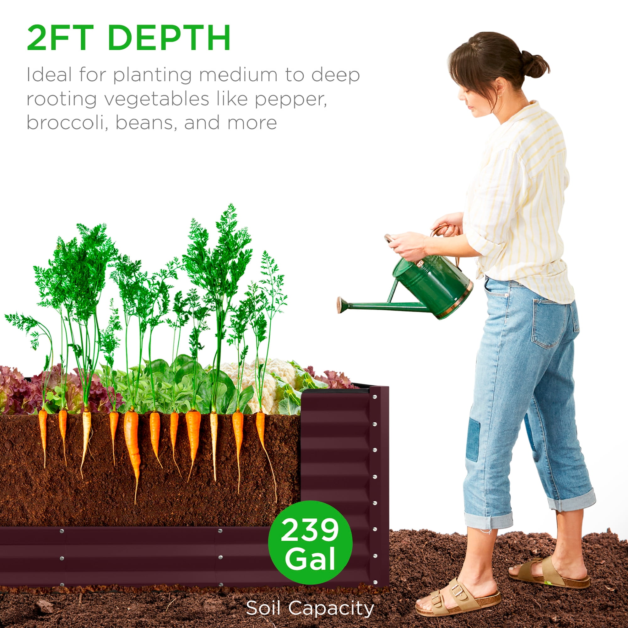 Best Choice Products 8x2x2ft Raised Metal Outdoor Garden Bed for Flowers Vegetables Herbs - Burgundy